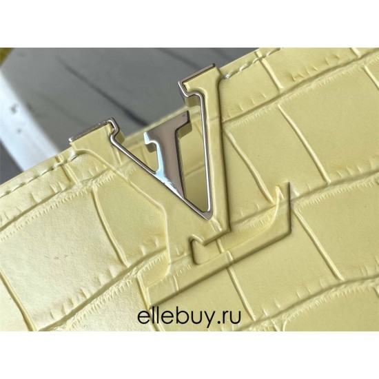 Louis Vuitton M48865 Yellow Crocodile Grain Silver Button Capucines BB Handbag Crocodile Skin Pattern, Size: 27x18x9cm