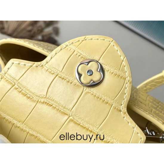 Louis Vuitton M48865 Yellow Crocodile Grain Silver Button Capucines BB Handbag Crocodile Skin Pattern, Size: 27x18x9cm