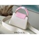 Louis Vuitton N83103 Milk White and Pink Ostrich Pattern Small Capucines Handbag Taurillon Leather, Size: 27x18x9cm