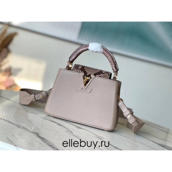 Louis Vuitton N99387/M48865 Gray Snake Shoulder Capucines BB Handbag Grained Taurillon Leather, Size: 27 x18x9cm