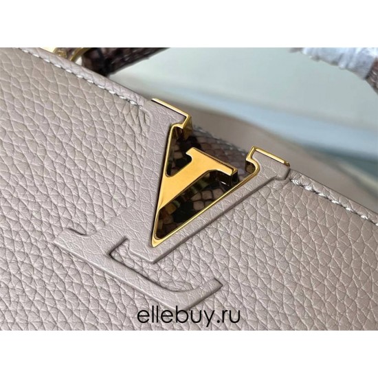 Louis Vuitton N99387/M48865 Gray Snake Shoulder Capucines BB Handbag Grained Taurillon Leather, Size: 27 x18x9cm