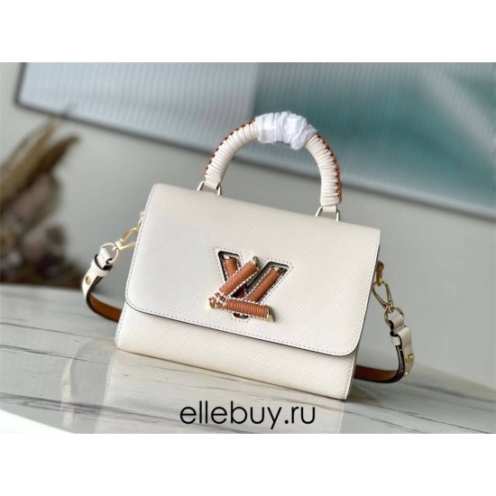 Louis Vuitton M22236 Beige (Woven) Twist Medium Handbag Epi Embossed Leather, woven leather wrapped LV Twist lock and top handle, Size: 23.0x17.0x9.5cm