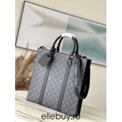 Louis Vuitton M46452 Monogram Eclipse Black Sac Plat Handbag Monogram Embossed Taurillon Leather, Size: 36.5 × 38 × 9 cm