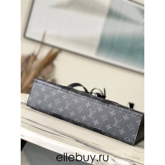 Louis Vuitton M46452 Monogram Eclipse Black Sac Plat Handbag Monogram Embossed Taurillon Leather, Size: 36.5 × 38 × 9 cm