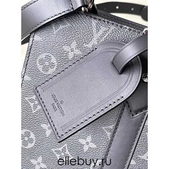 Louis Vuitton M46452 Monogram Eclipse Black Sac Plat Handbag Monogram Embossed Taurillon Leather, Size: 36.5 × 38 × 9 cm