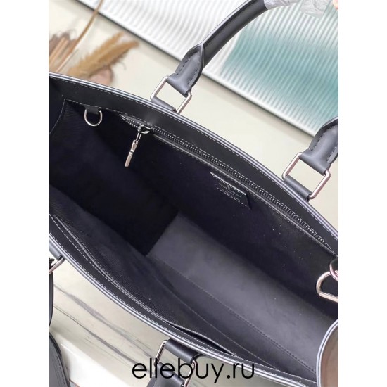 Louis Vuitton M46452 Monogram Eclipse Black Sac Plat Handbag Monogram Embossed Taurillon Leather, Size: 36.5 × 38 × 9 cm