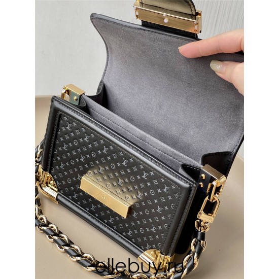 Louis Vuitton Dauphine Mini Handbag (M22597) Black Embossed Calfskin, Size: 20x15x9cm