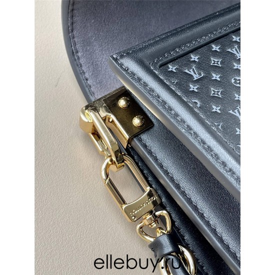 Louis Vuitton Dauphine Mini Handbag (M22597) Black Embossed Calfskin, Size: 20x15x9cm