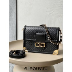 Louis Vuitton Dauphine Medium Handbag (M22276) Black Soft Calfskin Monogram Embossed, Size: 25x17x10.5cm