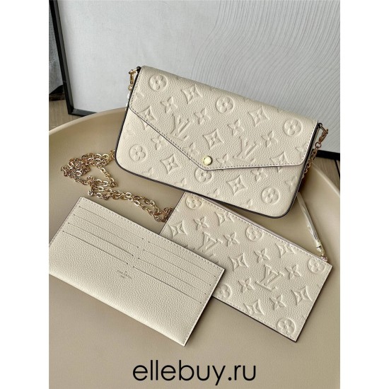 Louis Vuitton POCHETTE FÉLICIE Felicie Chain Bag (M82363) Ivory White Monogram Empreinte Leather, Size: 21x12x3cm