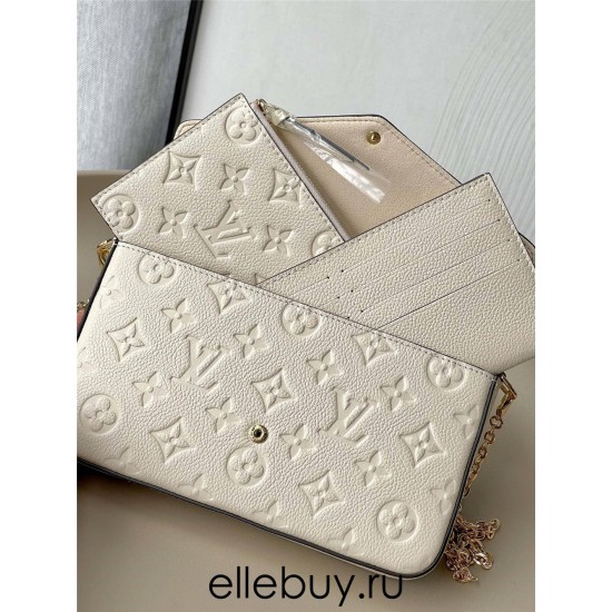 Louis Vuitton POCHETTE FÉLICIE Felicie Chain Bag (M82363) Ivory White Monogram Empreinte Leather, Size: 21x12x3cm