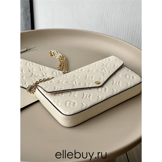 Louis Vuitton POCHETTE FÉLICIE Felicie Chain Bag (M82363) Ivory White Monogram Empreinte Leather, Size: 21x12x3cm