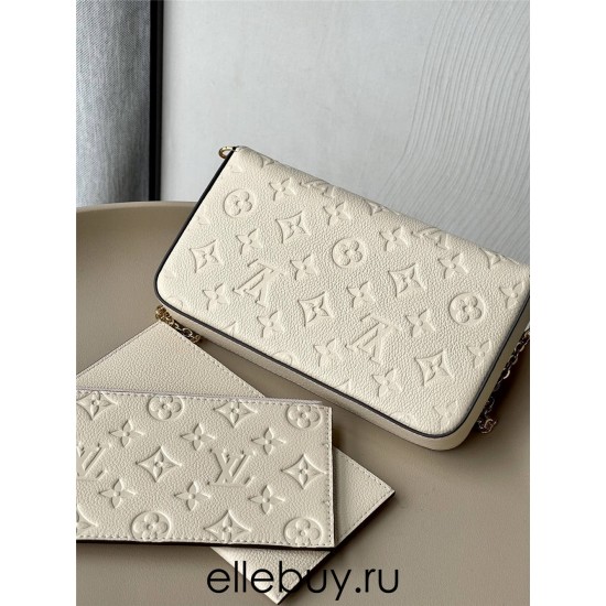 Louis Vuitton POCHETTE FÉLICIE Felicie Chain Bag (M82363) Ivory White Monogram Empreinte Leather, Size: 21x12x3cm