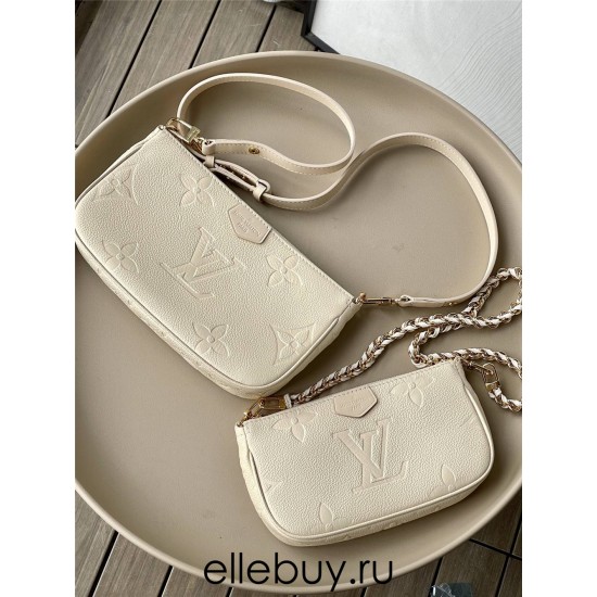 Louis Vuitton MULTI POCHETTE ACCESSOIRES Handbag (M46568) Ivory White Monogram Empreinte Leather, Size: 25x14.5x4.5cm