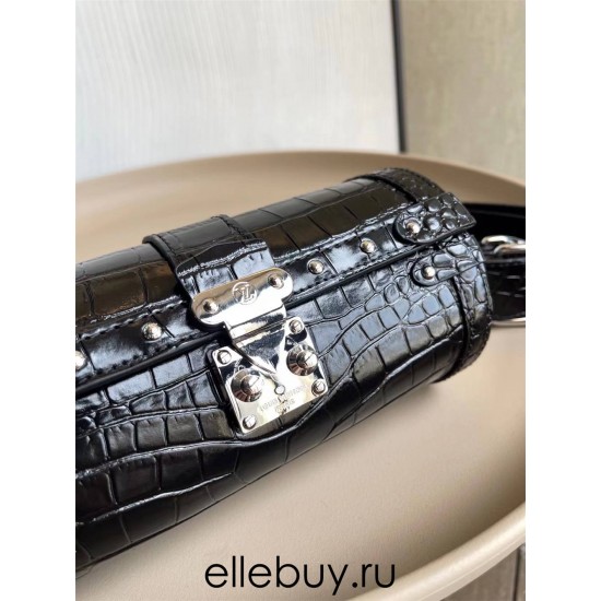 Louis Vuitton PAPILLON TRUNK Handbag (M57835) Black Crocodile Grain Nicolas Ghesquière S-lock Clasp, Size: 19x9x9cm