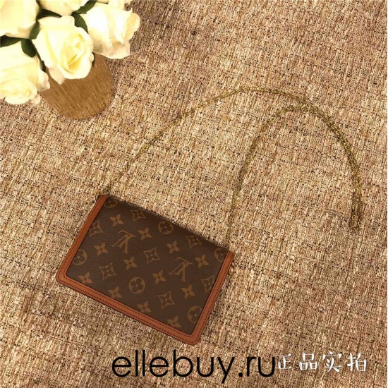 Louis Vuitton M68746 DAUPHINE Chain Bag Monogram and Monogram Reverse Two-tone Canvas LV Circle Hook, Size: 18.5x12x5cm