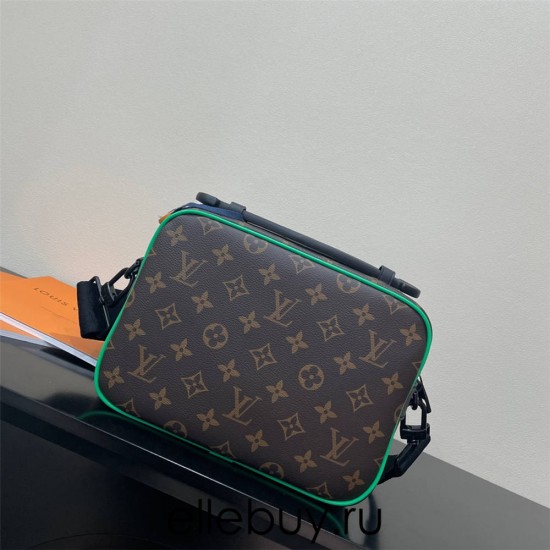 Louis Vuitton S LOCK Messenger Bag (M46246) Green, S-Lock Messenger Bag Classic Monogram Macassar Canvas by Designer Virgil Abloh, Size: 22x18x8cm