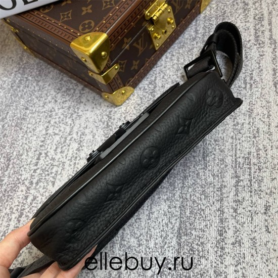 Louis Vuitton S LOCK SLING Handbag (M58487) Black, This new S Lock Sling Handbag is in Monogram Embossed Black Taurillon Leather, Size: 21x15x4cm