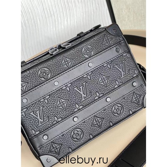 Louis Vuitton HANDLE SOFT TRUNK Handbag (M59163) Black Monogram Leather Embossed Fine Texture with Rivet Corners and Leather Reinforcement Straps, Size: 21.5x15x7cm