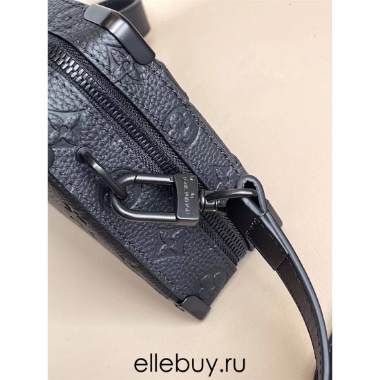 Louis Vuitton HANDLE SOFT TRUNK Handbag (M59163) Black Monogram Leather Embossed Fine Texture with Rivet Corners and Leather Reinforcement Straps, Size: 21.5x15x7cm