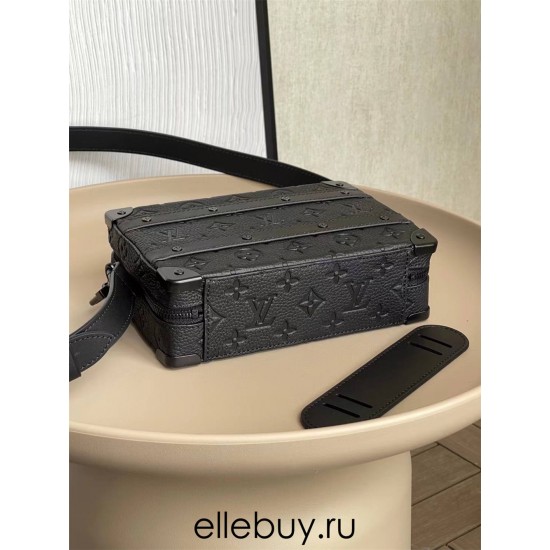 Louis Vuitton HANDLE SOFT TRUNK Handbag (M59163) Black Monogram Leather Embossed Fine Texture with Rivet Corners and Leather Reinforcement Straps, Size: 21.5x15x7cm