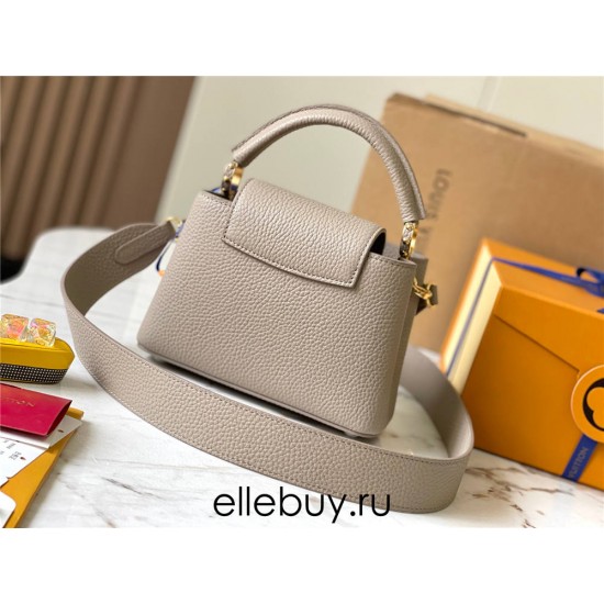 Louis Vuitton Capucines BB Handbag (M59433) Grey with Gold Clasp, Full-grain Calfskin, Size: 21x14x8 cm