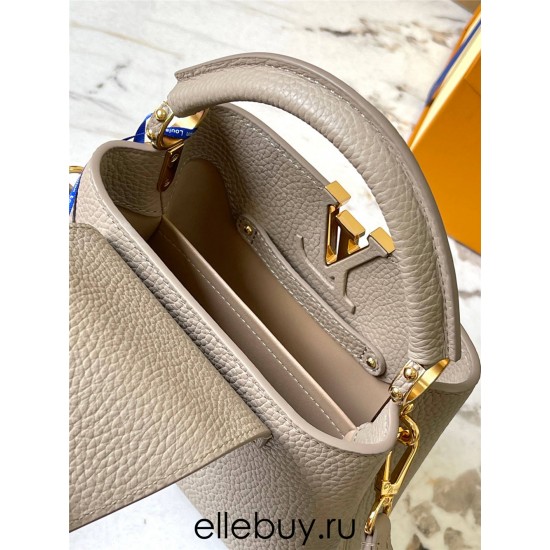 Louis Vuitton Capucines BB Handbag (M59433) Grey with Gold Clasp, Full-grain Calfskin, Size: 21x14x8 cm