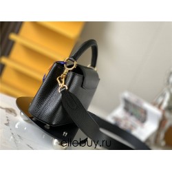 Louis Vuitton Capucines BB Handbag (M59433) Black with Gold Clasp, Full-grain Calfskin, Size: 21x14x8 cm