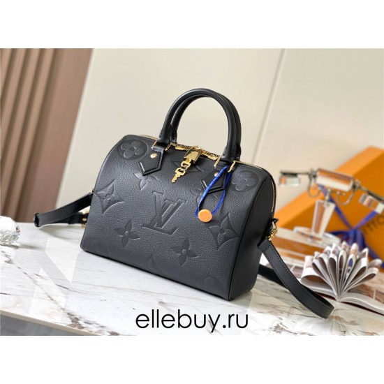 Louis Vuitton M58951 Black Embossed Speedy Bandoulière 25 Handbag Monogram Empreinte Leather, Size: 25.0x19.0x15.0 cm