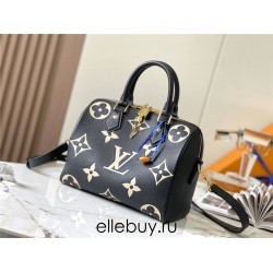 Louis Vuitton M58947 Black Silk-Printed Embossed Speedy Bandoulière 25 Handbag Monogram Empreinte Leather, Size: 25.0x19.0x15.0 cm