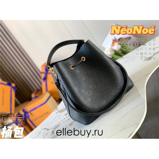 Louis Vuitton M45256 Black Embossed NéoNoé NeoNoe Medium Bucket Bag Monogram Empreinte Embossed Leather, Size: 26.0x26.0x17.5cm