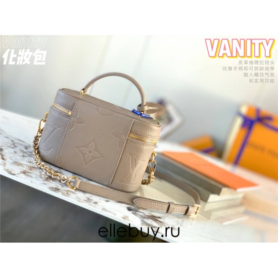 Louis Vuitton M45608 Elephant Gray Embossed Vanity Small Handbag, Giant Monogram Embossed, Size: 19×13×11cm