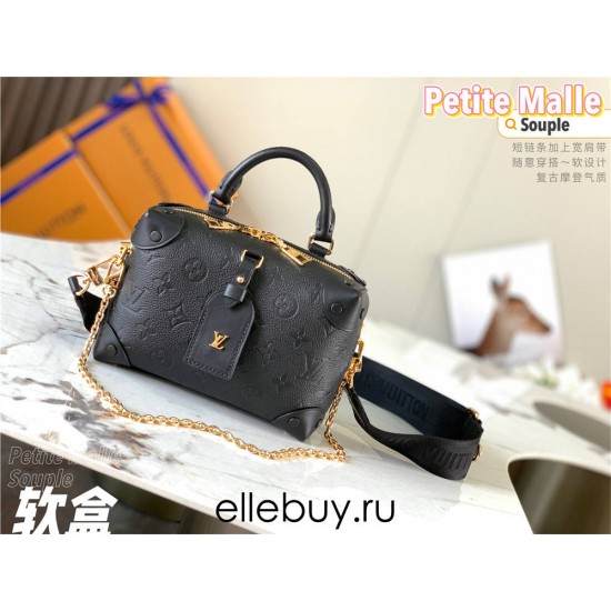 Louis Vuitton M45393 Black Petite Malle Souple Handbag made of Embossed Monogram Empreinte Leather, Size: 20x14x7.5cm