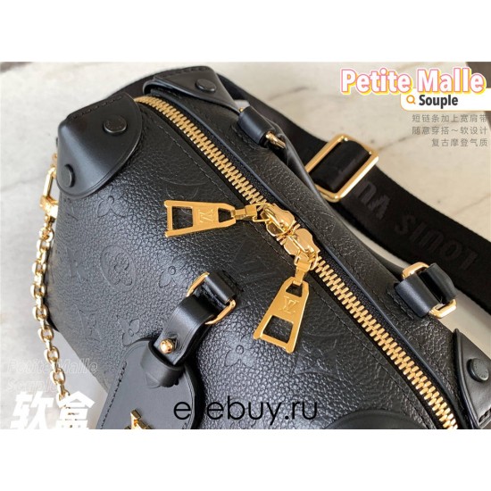 Louis Vuitton M45393 Black Petite Malle Souple Handbag made of Embossed Monogram Empreinte Leather, Size: 20x14x7.5cm