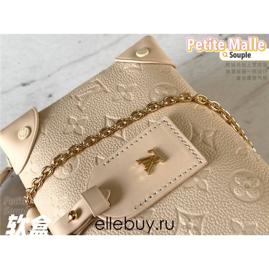 Louis Vuitton M45394 Off-White Petite Malle Souple Handbag made of Embossed Monogram Empreinte Leather, Size: 20x14x7.5cm