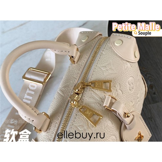 Louis Vuitton M45394 Off-White Petite Malle Souple Handbag made of Embossed Monogram Empreinte Leather, Size: 20x14x7.5cm