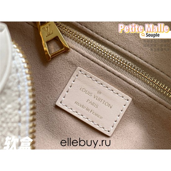 Louis Vuitton M45394 Off-White Petite Malle Souple Handbag made of Embossed Monogram Empreinte Leather, Size: 20x14x7.5cm