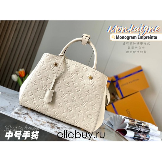 Louis Vuitton M41048 Off-White Embossed MONTAIGNE Medium Handbag Monogram Empreinte Leather, Size: 33x23x15 cm