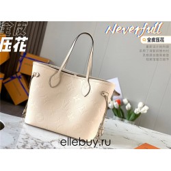 Louis Vuitton M45684 Off-White Embossed Neverfull Medium Handbag Monogram Empreinte Soft Embossed Leather, Size: 32x29x17cm