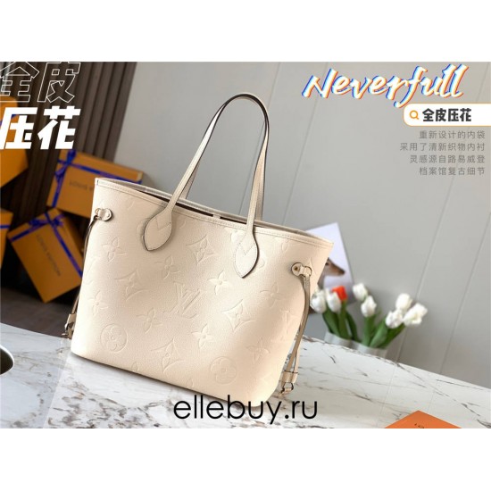 Louis Vuitton M45684 Off-White Embossed Neverfull Medium Handbag Monogram Empreinte Soft Embossed Leather, Size: 32x29x17cm