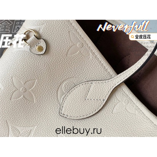 Louis Vuitton M45684 Off-White Embossed Neverfull Medium Handbag Monogram Empreinte Soft Embossed Leather, Size: 32x29x17cm