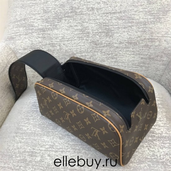 Louis Vuitton DOPP KIT Toiletry Bag (M46696) Monogram Macassar Coated Canvas, Size: 28x15x16.5cm