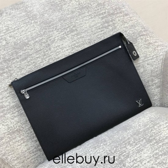 Louis Vuitton POCHETTE 24H Clutch (M30965) Black, Taïga Leather, Size: 36x25x2.5cm