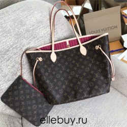 Louis Vuitton M41178 Monogram/Peony Pink NEVERFULL Medium Handbag, Size: 32x28.5x17cm