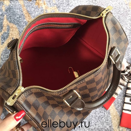 Louis Vuitton SPEEDY 30 Handbag (N41367) with Shoulder Strap, Damier Ebène Canvas, Size: 30x21x17cm [Complete Packaging]