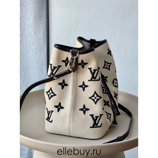 Louis Vuitton NéoNoé NeoNoe Medium Handbag (M23080) Black, Embroidered Monogram Pattern, Size: 26x26x17.5cm