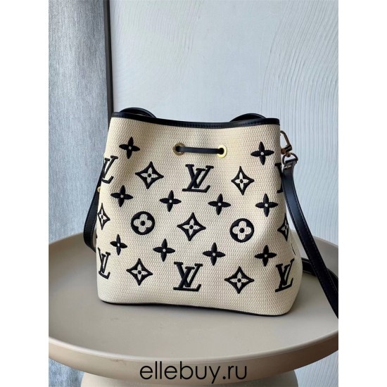 Louis Vuitton NéoNoé NeoNoe Medium Handbag (M23080) Black, Embroidered Monogram Pattern, Size: 26x26x17.5cm