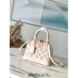 Louis Vuitton M22878 Cream Embroidered Shell Bag Collection, Latest Season New Alma BB Handbag (M91606) in Soft Calfskin, Size: 23.5x17.5x11.5cm