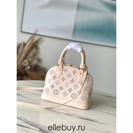 Louis Vuitton M22878 Cream Embroidered Shell Bag Collection, Latest Season New Alma BB Handbag (M91606) in Soft Calfskin, Size: 23.5x17.5x11.5cm