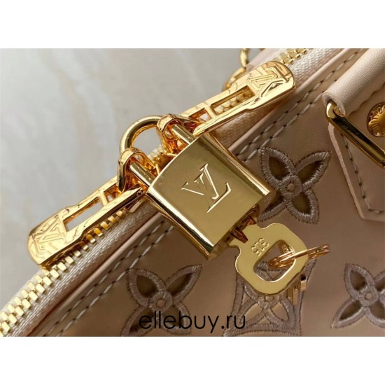 Louis Vuitton M22878 Cream Embroidered Shell Bag Collection, Latest Season New Alma BB Handbag (M91606) in Soft Calfskin, Size: 23.5x17.5x11.5cm